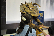 Kanegon appears at "the 2015 Owada summer festival's Kabuki dance production of the Konnomaru legend in the Traditional Hall Terakoya"The new Monster donation box was installed for fundraising activities